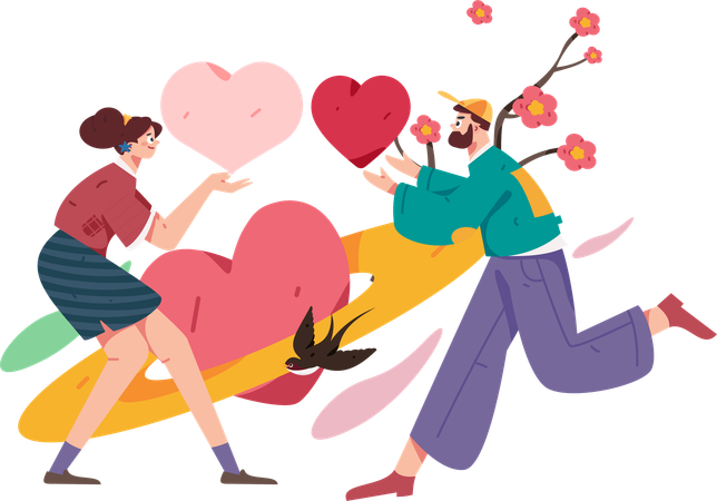 Couple giving heart to each other  Illustration