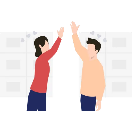 Couple giving high fives  Illustration