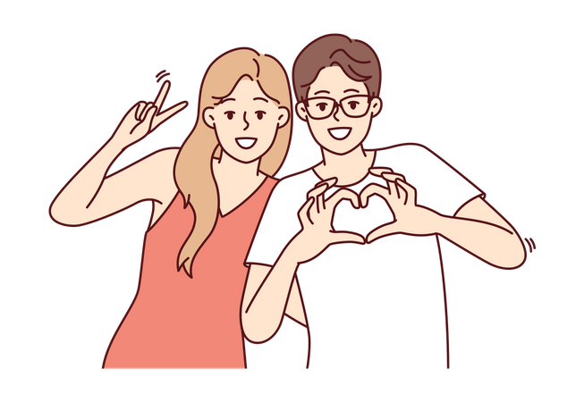 Couple giving photo pose  Illustration