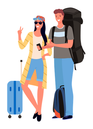 Couple giving pose at airport  Illustration