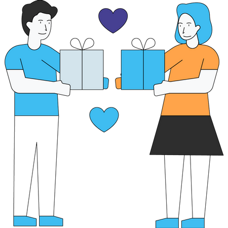 Couple giving present to each other Illustration