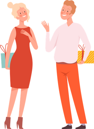Couple giving surprise gift to each other Illustration