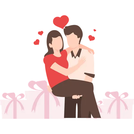 Couple giving valentine gifts to each other  Illustration