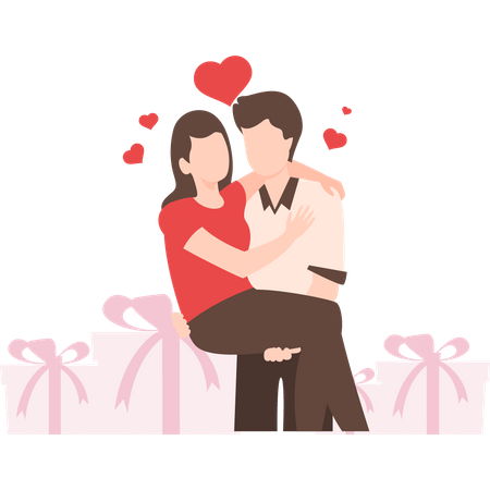 Couple giving valentine gifts to each other  Illustration