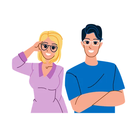 Couple Glasses Vector Woman Happy Man Young Love Portrait Girl Smile Lifestyle Male Fashion Eyewear Couple Glasses Character People Flat Cartoon Illustration Illustration