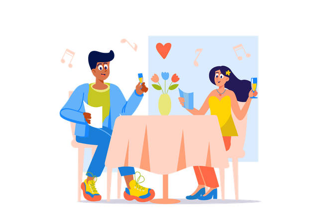 Couple goes on dinner date  Illustration