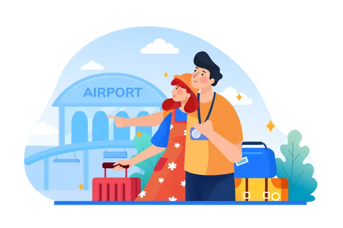 Couple going airport for vacation  Illustration