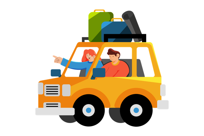 Couple going for camping in car  Illustration
