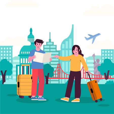 Couple going for Holiday in New York City  Illustration