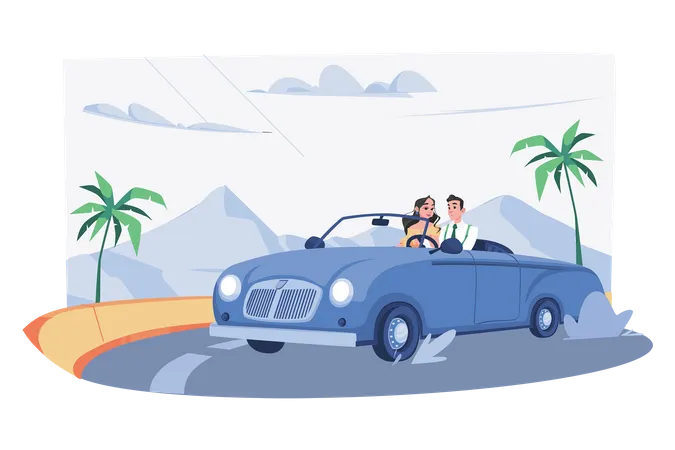 Couple going for long drive  Illustration