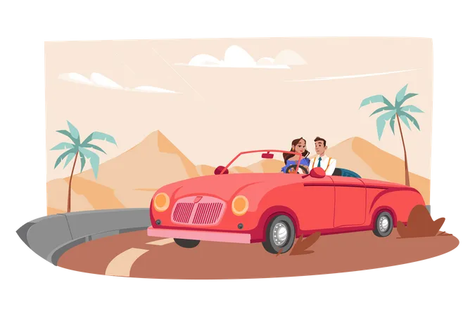 Couple going for long drive  Illustration