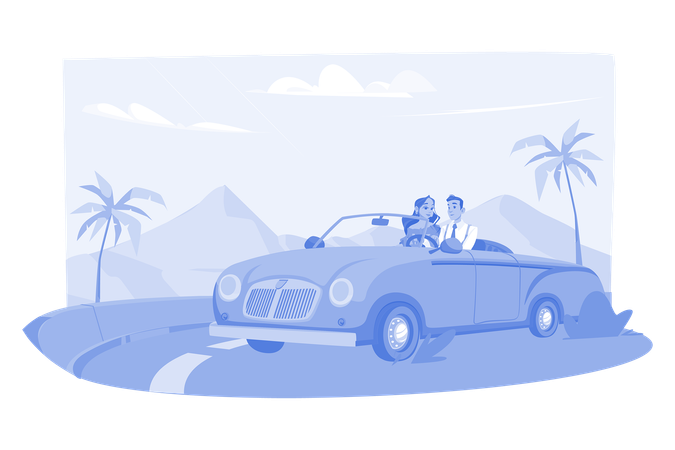 Couple going for long drive  Illustration