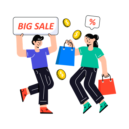 Couple going for shopping in Big Sale  Illustration