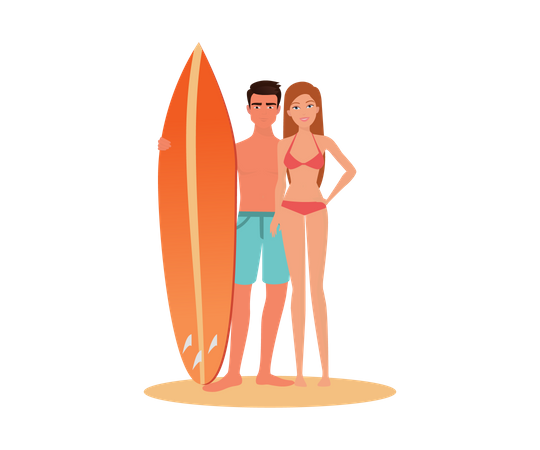 Couple going for surfing  Illustration