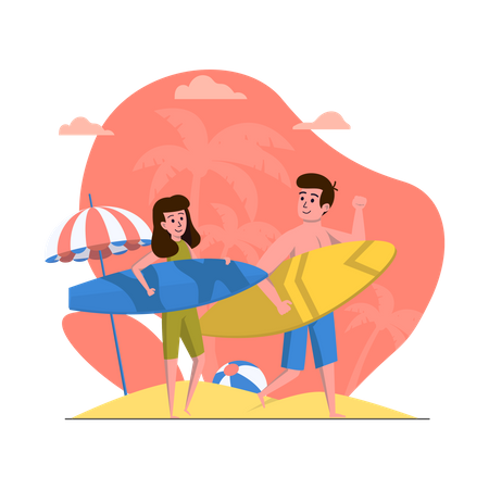 Couple going for surfing  Illustration