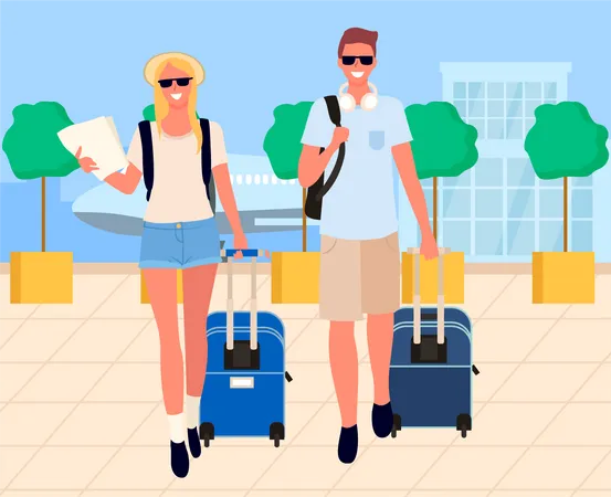 Couple going for trip by air  Illustration