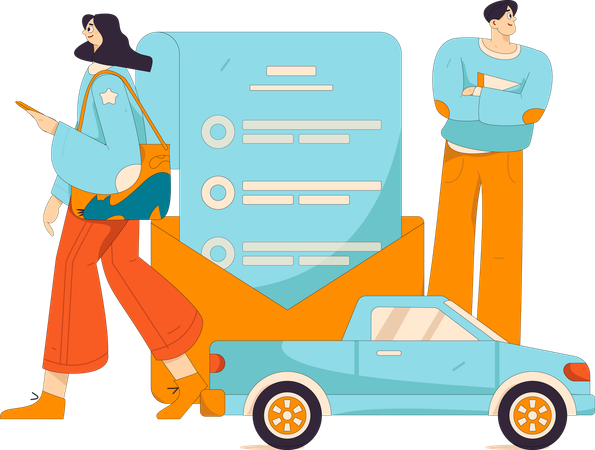 Couple going on car ride  Illustration