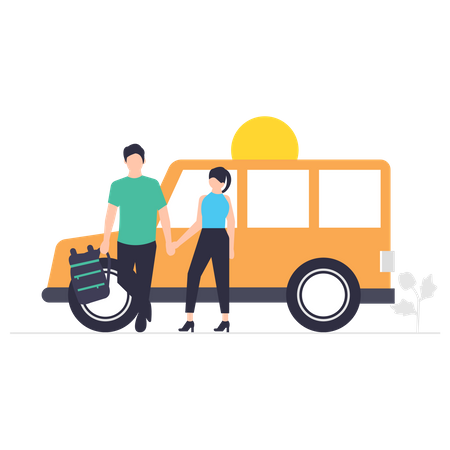 Couple going on car trip Illustration