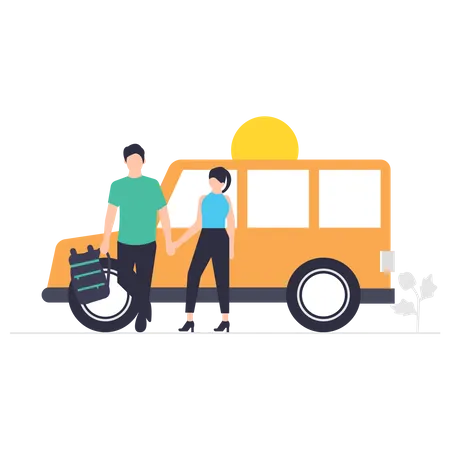 Couple going on car trip  Illustration