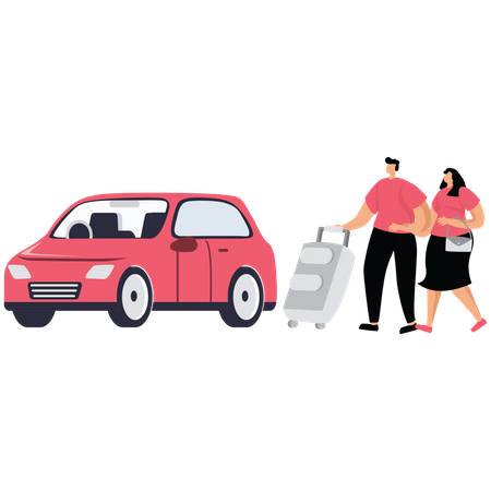 Couple going on car trip  Illustration
