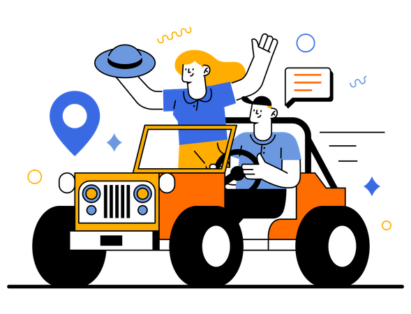Couple going on long ride Illustration