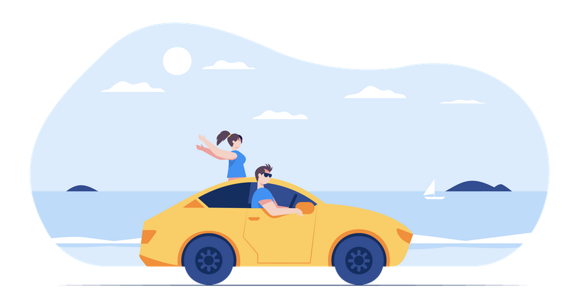 Couple going on road trip Illustration