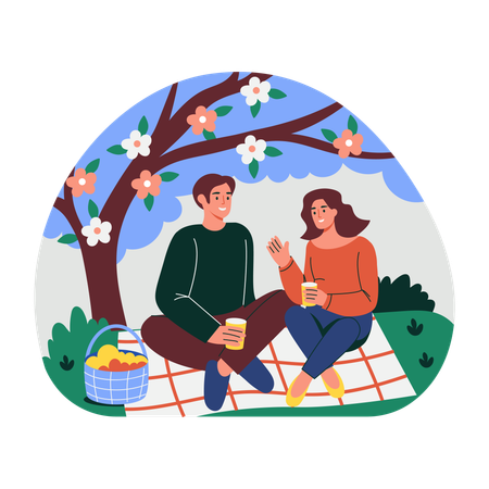 Couple going on spring picnic  Illustration