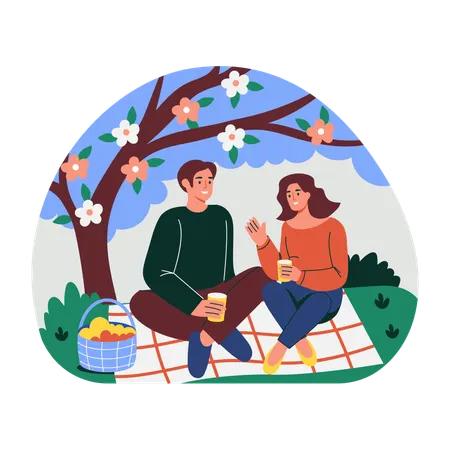 Couple going on spring picnic  Illustration