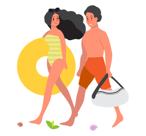 Couple going on the beach  Illustration