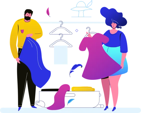 Going On Vacation Colorful Flat Design Style Illustration On White Background A Composition With A Cute Couple Wife And Husband Packing Bags Clothes Getting Ready For A Trip Traveling Concept Illustration