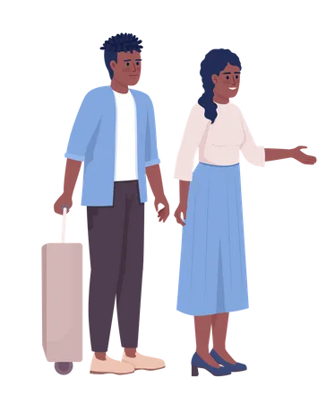 Couple Going On Vacation Together Semi Flat Color Vector Characters Waiting To Board Editable Full Body People On White Simple Cartoon Style Illustration For Web Graphic Design And Animation Illustration