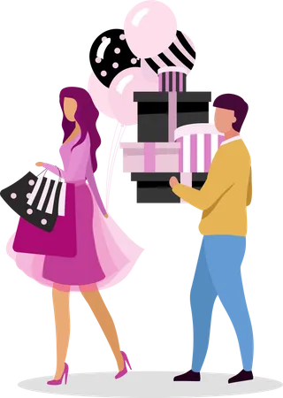 Couple Going Shopping Together Flat Color Vector Faceless Characters Clothing On Sale Obsessive Passion For Mall Purchases Isolated Cartoon Illustration For Web Graphic Design And Animation Illustration