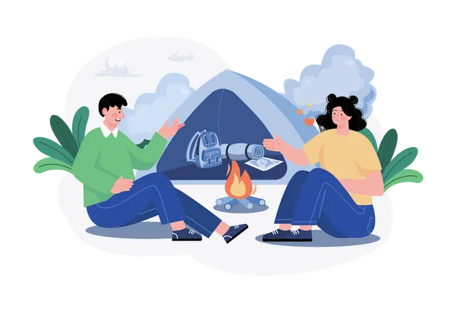 Couple going to camping on Woman’s Day  Illustration
