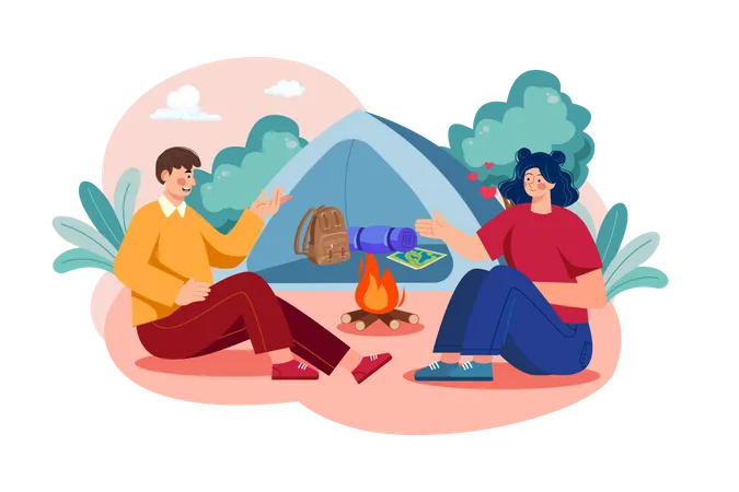 Couple going to camping on Woman’s Day  Illustration