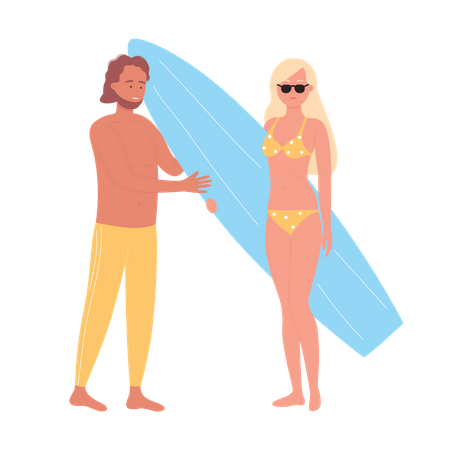 Couple going to surfing  Illustration
