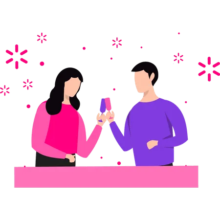 Couple, grillage, boissons  Illustration