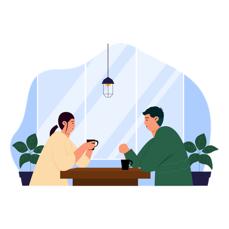 Couple have coffee at cafe Illustration