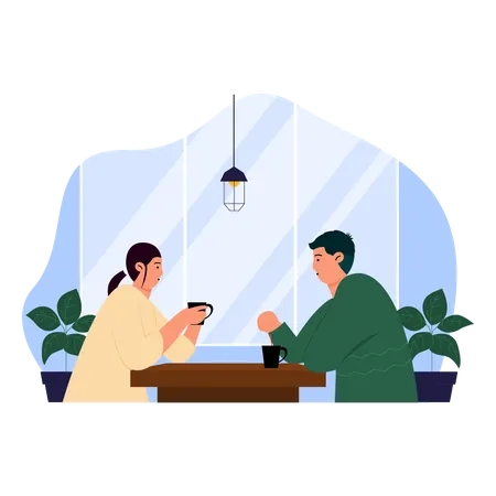 Couple have coffee at cafe  Illustration