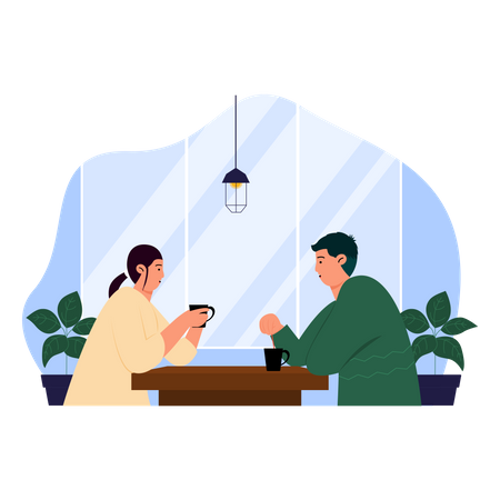 Couple have coffee at cafe  Illustration