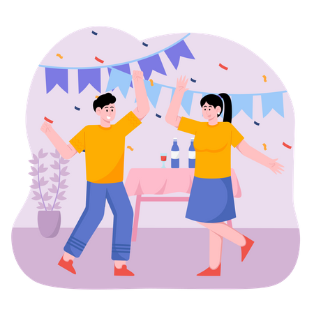Couple Having A Party Illustration