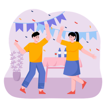 Couple Having A Party  Illustration