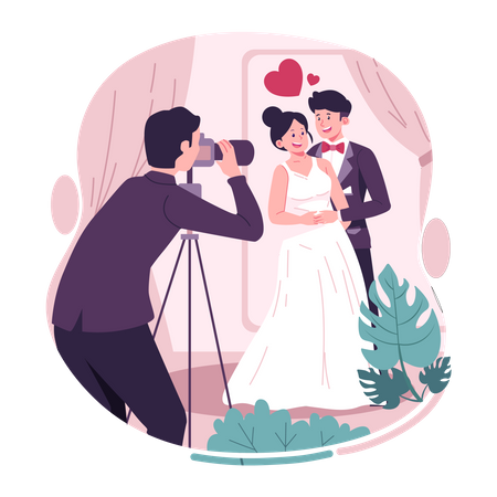 Couple having a photo session on the wedding day  Illustration