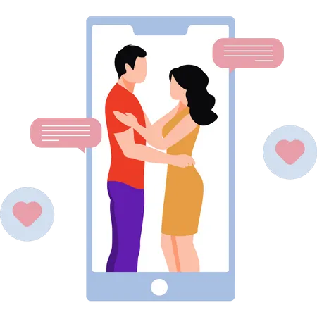 Couple having an online romance  Illustration
