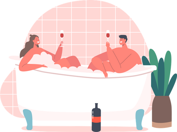 Couple having bath together Illustration