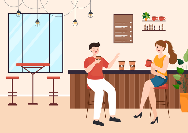 Couple having coffee at premium cafe  Illustration