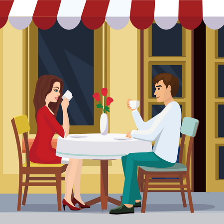 Couple having coffee outside cafe  イラスト