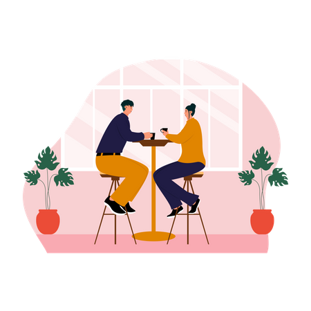 Couple having coffee together Illustration