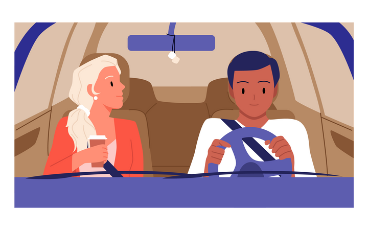Couple having conversation inside car  Illustration