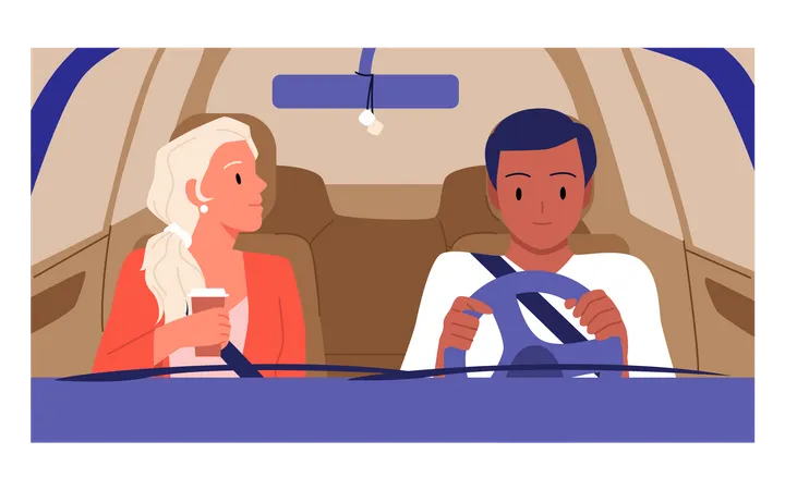 Couple having conversation inside car  Illustration