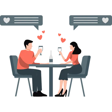 Boy And Girl Having Date Dinner Illustration